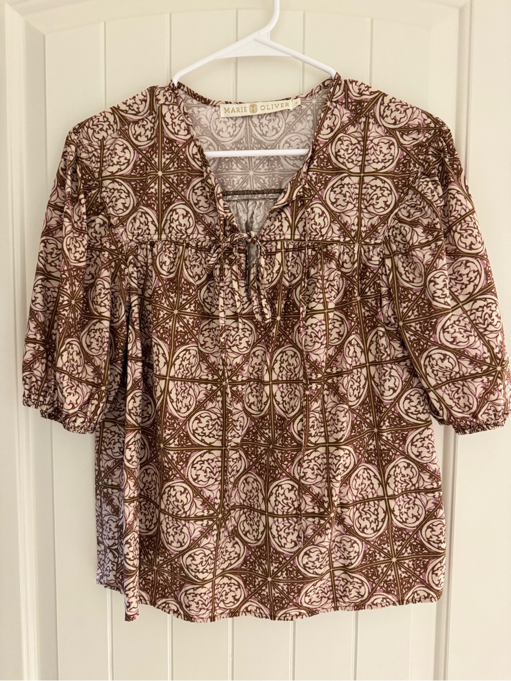 Marie Oliver  Brown/Lavender Printed Top Size Small
